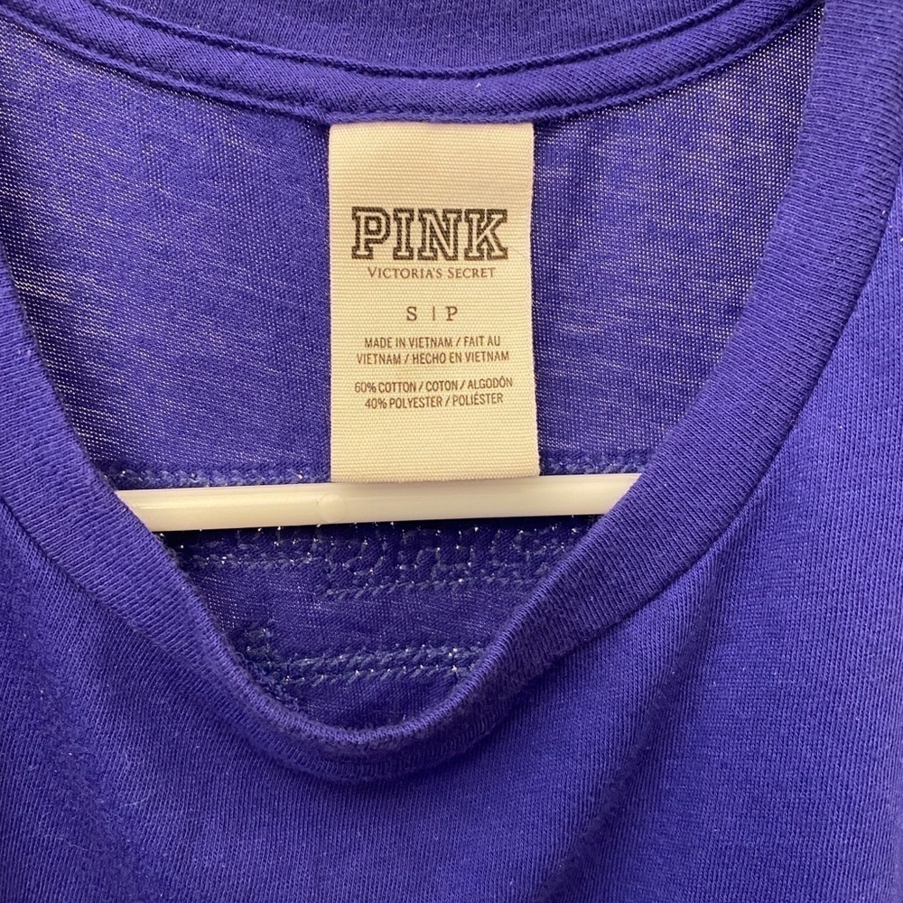 PINK Victoria’s Secret Size Small Purple Sequins Logo Tank Top, Raw Underarm Hem - Picture 6 of 8